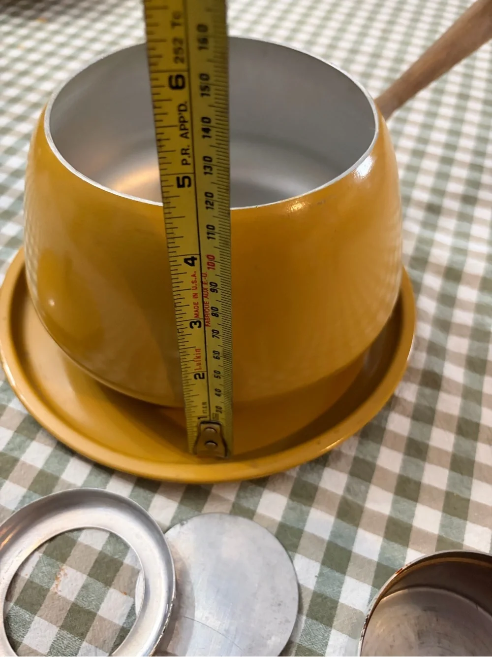 Vintage Yellow Enamel Fondue Pot with lid